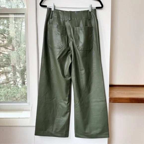 New Anthropologie The Colette Faux Leather Crop Wide-Leg Pants Maeve 28 Green - Picture 8 of 11